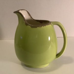 Mid-Century Modern Winfield Ware Juice Water Pitcher 8” Green Drip Glaze 48 Oz.